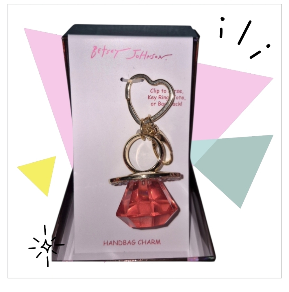 Betsey Johnson Pink "Ring Pop" Bag Charm/ Keychain Goldtone - Picture 3 of 4